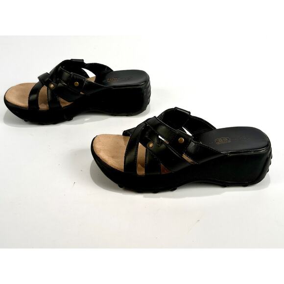Vintage Y2K Chunky Sandals Black Leather Platform Shoes Sz 7 Womens Wedgies 90s - Picture 7 of 8